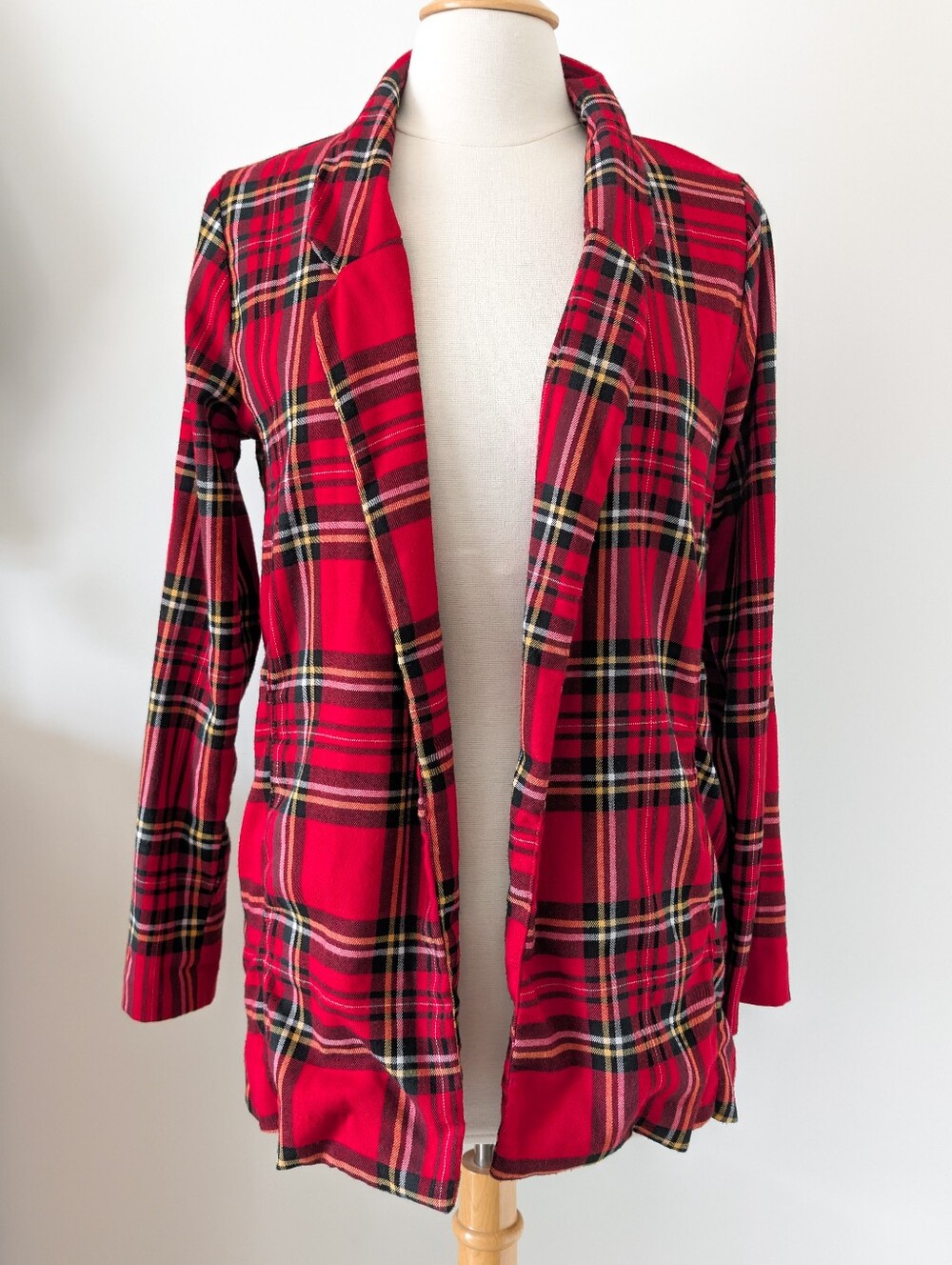 Trendsetter red tartan wool-like long blazer punk grunge preppy MEDIUM